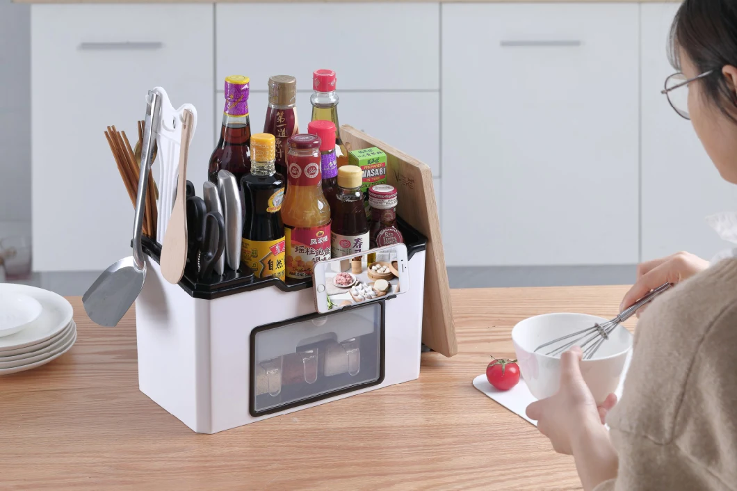 Kitchen Plastic Spice Rack Organizer with 4 Drawers and a Knife Shelf