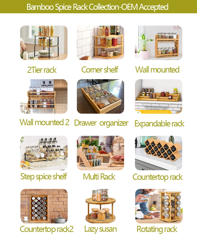 Bamboo Countertop Spice Rack with 20 Jar Hole for Storage Bottle