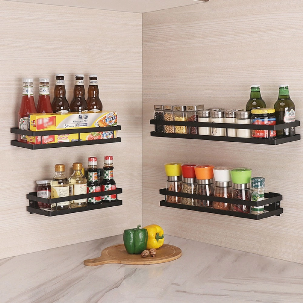 Hygiene Kitchen Wall Shelf Storage Organizer Shelf Spice Rack Punch Free Storage Rack Silver Guardrail Esgesg17394