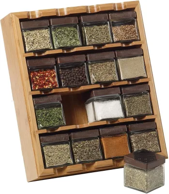 Gain de place pour la cuisine Support de rangement pour épices en bambou Organisateur de rangement pour armoire à 4 niveaux pour tiroir