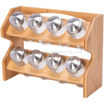 Étagère à épices avec pots de 8 pièces, support de pots à épices en bambou pour comptoir de cuisine